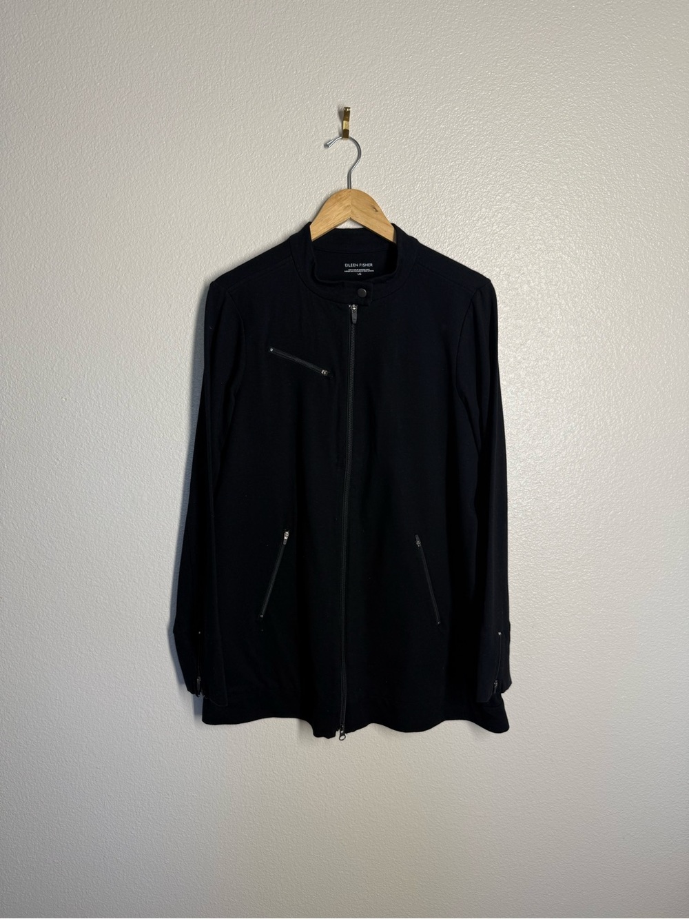 Eileen Fisher Black Lightweight Zip Jacket Size Large